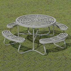 T100 Series - Round, Portable Picnic Table With CURVED Seats - Using Cut Steel Plate