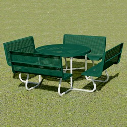 T100 Series - Round, Portable Picnic Table With CONTOUR Seats - Using Perforated Steel